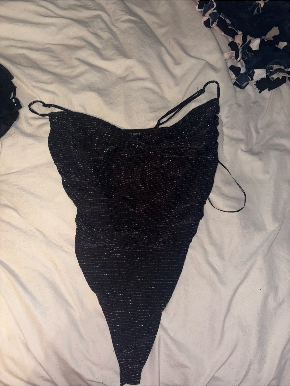 Streetwear Society Black Shimmery Bandeau Bodysuit